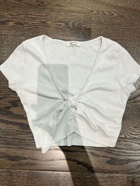 Calliope White Tie-Front Ribbed Crop Top